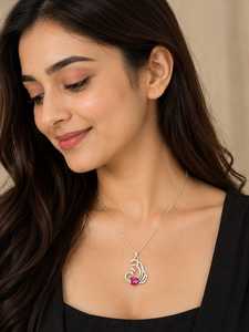 Elegant Silver Plated Swan Pendant <b>Necklace</b> with Pink Crystal Stone for Women | Fashion Jewelry <b>Necklace</b> | Lightweight Pendant | - Product Image 3