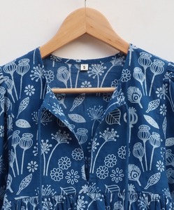 Indigo Floral Hand Block Print Women's <b>Tank</b> <b>Top</b> 100% Cotton Breathable <b>Lace</b> Bow Casual Ethnic Boho - Product Image 5
