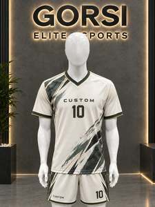 Ensemble de maillots de football unisexes personnalisés, col en V, sublimation, polyester respirant, shorts, chaussettes, séchage rapide, taille élastique, poches, sport - Product Image 3