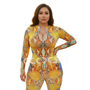 Body femme à manches longues et imprimé serpent, très élastique, avec fermeture éclair sur le devant et legging taille haute – Fournisseur - Product Image 5