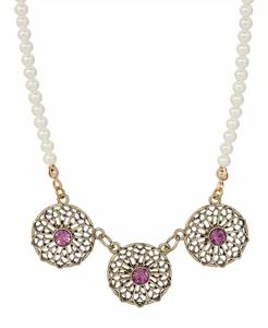 Collana con fiori in filigrana di cristallo viola e perle coltivate finte |   2028 - Product Image 1