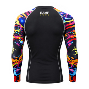 เสื้อรัดกล้ามเนื้อพิมพ์ลายทั้งตัวสำหรับ MMA BJJ แห้งเร็ว ทรงเข้ารูป ผลิตจากโพลีเอสเตอร์ แขนสั้น เหมาะสำหรับออกกำลังกายสำหรับผู้ชาย - Product Image 6