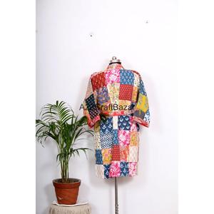 Robe kimono pour femmes, imprimé floral de luxe, 100% coton, manches trois quarts, fermeture à cordon, tissu respirant et doux - Product Image 6