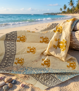 Sarong imprimé à la main pour la plage, sarong pareo personnalisé pour femme, léger, en coton, pour la plage, pour les vacances - Product Image 4