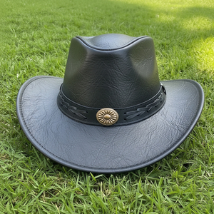 Best Selling Pull on Closure Black <b>Western</b> Guanine Leather Cowboy <b>Hats</b> Vintage Style Business Beach Ski Unisex Adults - Product Image 1
