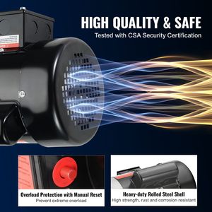 มอเตอร์ไฟฟ้าเฟสเดียว 0.75 แรงม้า 1725 รอบต่อนาที 115V/230V AC โครง 56C 50Hz แกนเพลาแบบมีร่องขนาด 5/8 นิ้ว 1725 รอบต่อนาที มอเตอร์เครื่องอัดอากาศ หมุนตามเข็มนาฬิกา/หมุนทวนเข็มนาฬิกา - Product Image 5