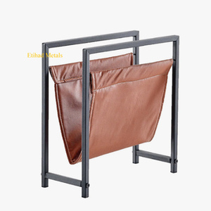 Free Standing Magazine Rack Minimalist Black Leather Magazine Rack With Gold Metal <b>Frame</b> - Product Image 1
