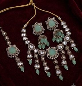 Elegant High Quality Brass Gold-Plated Bridal Shadow Choker Set Earrings Maang Tikka Rhodium Plated Zircon Ethnic Third Party - Product Image 1