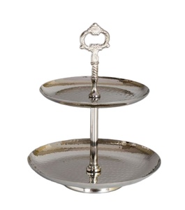 Aluminum <b>Casted</b> 2-Tier Rounded Metal Cake Stand Nickel Finish Cup Cake Dessert Server TQC Model 59520 - Product Image 1