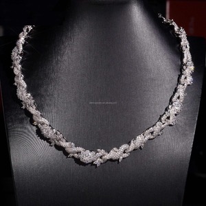 Luxury Gold/<b>Silver</b> Plated Moissanite Prong Set Rope Chain Necklace Iced Out Hip Hop Jewelry Statement for Men Women - Product Image 1