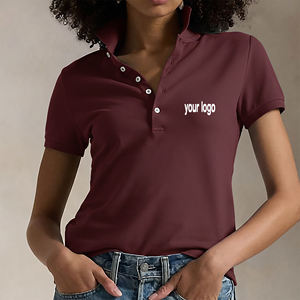 Polos de mujer al por mayor 100% algodón, logotipo bordado personalizado, transpirables, manga corta, color sólido, cómodos. - Product Image 1