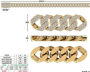 Pulsera de eslabones cubanos con diamantes de 8.31 quilates de peso total, certificada IGI, redondos cultivados en laboratorio, chapada en oro de 10K y 14K, engastados en pavé, estilo Hip Hop, cadena gruesa tipo Curb con incrustaciones de diamantes. - Product Image 1