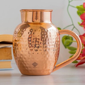 Jarra de Cobre Martillado Hecha a Mano con Asa, Jarra de Agua Retro de Forma Redonda, Jarra 100% de Cobre Puro, Jarra Decorativa de Metal - Product Image 5