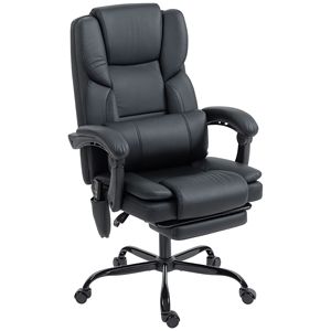 Poltrona da Ufficio Reclinabile in Ecopelle con Supporto Lombare e Massaggio per Animali Domestici, Nera - Product Image 1