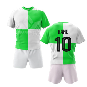 Maillot de football personnalisé pour homme, vert et blanc, manches courtes, sublimation, blocs de couleur, séchage rapide, 100% polyester, coupe classique, adulte, personnalisable - Product Image 5