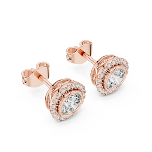exquisite bezel halo round cut diamond <b>stud</b> <b>earrings</b> in solid gold handcrafted luxury <b>fine</b> jewelry for women brides and gift - Product Image 2