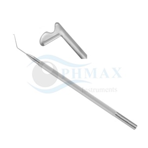 Crochet ophtalmique Fukasaku de haute qualité pour petites pupilles, à tige angulaire et encoche avant, en acier inoxydable - Product Image 1