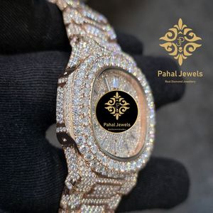Montre de luxe pour homme Pahal Jewels avec diamants, boîtier carré de 40 mm, acier inoxydable, quartz analogique, affichage de la date, fermoir pliant - Product Image 3