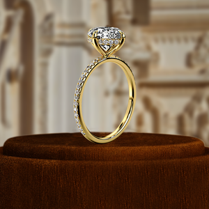 Bague de fiançailles en diamant de laboratoire 1 carat taille ovale certifiée IGI en or blanc 14K, bague de mariage, bague pavée avec halo caché - Product Image 5