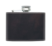 Castello Italian Museum - Botella de Acero Inoxidable de 4 oz con Funda de Cuero Genuino, Portavinos Vintage de Alta Calidad, MOQ Bajo, Negro, Marrón, Verde