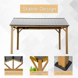 Gazebo de Aluminio para Exteriores de 12 x 14 pies con Techo Rígido y Cubierta de Acero Galvanizado para Patios y Jardines (Marrón Amarillo) - Product Image 4