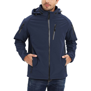 Veste softshell à capuche pour homme, coupe-vent, style vêtements de travail, fermeture éclair, couleur unie, vêtements d'extérieur pour l'hiver, écologique - Product Image 4