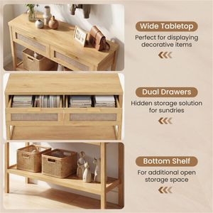 40\" Sturdy PE Rattan <b>Console</b> <b>Table</b> with Storage Drawers and Bottom Shelf <b>for</b> <b>Entry</b> Farmhouse Hallway or Living Room - Product Image 5