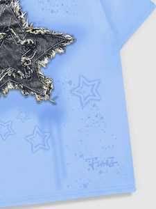 Camiseta Personalizada para Hombre, Estilo Oversize, Color Azul Claro, con Apliques de Estrellas, Algodón, Estilo Urbano, Logotipo Personalizado, 240 GSM - Product Image 4