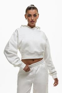 Vêtements pour femmes Logo personnalisé Survêtement Plain Crop Hoodie Set Two Piece Sweatpants and Hoodie Set Women - Product Image 4