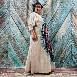 Magnifique Nouvelle Robe Kimono d'Été Coupe Droite Style Vacances Bohème Chic Tendance pour Femme Col en V Tie-Dye - Product Image 3