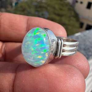 Handmade Aurora Opal <b>Ring</b> Sterling <b>Silver</b> Unisex Statement Gemstone Jewelry Gift For Her Elegant Minimalist Made Set - Product Image 4