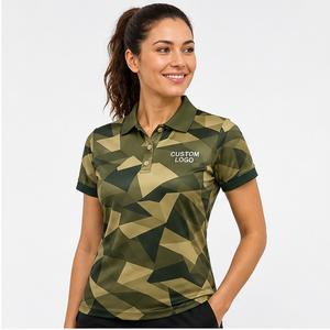 Polo Personalizado para Mujer, Color Verde Oliva, Camuflaje Geométrico, Secado Rápido, Transpirable, Manga Corta, Uniforme de Golf para Exteriores, WPS-0794 - Product Image 3