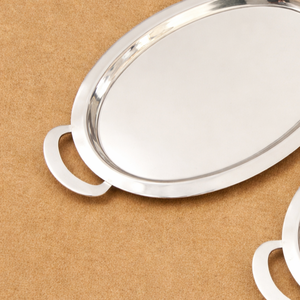 Bandeja ovalada moderna de acero inoxidable con asas, acabado espejo, plato metálico para servir comida, té, café, vajilla para hoteles y restaurantes. - Product Image 6