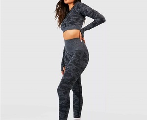 High Streetwear Elastane Waist Yoga Wear Yoga set Sexy Hot <b>Butt</b> <b>Lifting</b> <b>Leggings</b> And Long Sleeve Crop Shirt Seamless Yoga Suits - Product Image 4