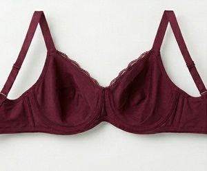 Soutien-gorge à armatures bordeaux pour femme, coupe pleine, avec dentelle, dos en Y, sans couture, lavable en machine, épaisseur standard, en polyester et élasthanne tricotés - Product Image 3