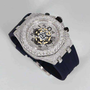 Luxury Antique Lab Diamond Round <b>Case</b> Jewelry Black Rubber Band Style Unisex Stainless Steel Bracelet Limited Edition <b>Watch</b> - Product Image 1