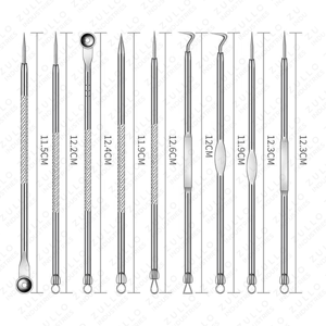 Professional 9 Piece Stainless Steel Acne Extractor Kit Blackhead Remover <b>Tools</b> with Precision Tweezers Set - Product Image 3
