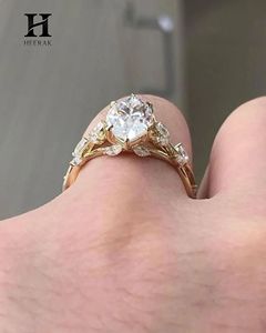 Anillo de compromiso marquesa de moda con banda entrelazada de ramas y delicado racimo de hojas, joyería de oro de 10K y 14K - Product Image 3