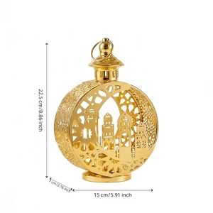 Exclusivo Farol Marroquí Dorado con Diseño de Mezquita, Portavelas de Metal para Decoración de Mesa en Ramadán y Eid - Product Image 3