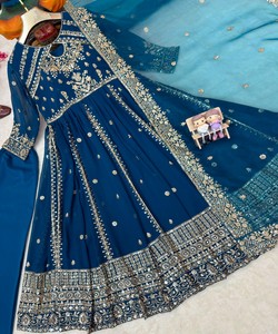 Ensemble robe longue Georgette Zari et travail de sequins pour mariage, tenue ethnique indienne pakistanaise 85553 VRINDAVAN- LC 1481 - Product Image 3