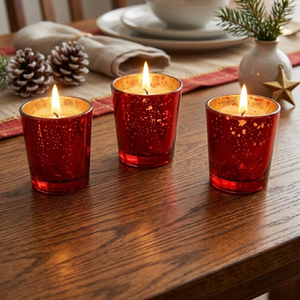 <b>Red</b> Mercury Glass Tea Light Holder | Vintage <b>Candle</b> Holder | Decorative Votive for Home Wedding Party | Table Centrepiece Decor - Product Image 2