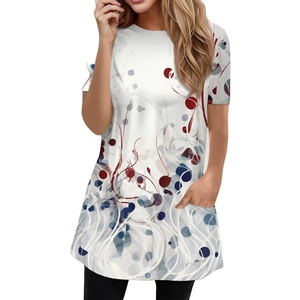 Camiseta de punto de manga corta informal para mujer 100% algodón con cuello redondo decorado DTG impreso Jersey prelavado fábrica de camisetas - Product Image 1