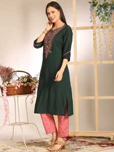 Indian Ethanic Wear Viscose Rayon with Beautiful Embroidery Work Casual and Festival Wear Kurtis Collections for Women Wear - Product Image 5