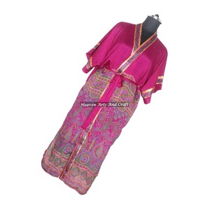 KL004 Vintage <b>Winter</b> Women's Nightgown Ethnic Long Kaftan Kimono Blended Poly Silk Long Sleeves - Product Image 6