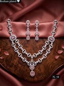 Silver Plated Brass Women's Bridal Set Choker <b>Necklace</b> Drop Earrings Tikka Ethnic Zircon Trendy Wedding Engagement Anniversary - Product Image 3