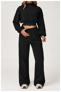 Conjuntos de 2 Piezas de Sudaderas con Capucha Cortadas y Bordadas de Otoño, 50% Algodón, Pantalones Acampanados, Conjuntos Deportivos para Mujer, Ropa de Gimnasio y Fitness - Product Image 3