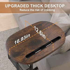 Tavolino da Divano alla Moda, Grande e Regolabile, Ovale Marrone, Piano da 16,93 Pollici, Struttura in Metallo Robusta, con Vano Portaoggetti, Arredamento per Soggiorno - Product Image 3