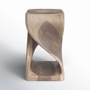 Mesa Auxiliar Rústica de Madera Maciza, Taburete Decorativo con Diseño Trenzado, Mesa Auxiliar Escultural Ecológica para Sala de Estar, Apartamento, Hotel - Product Image 1