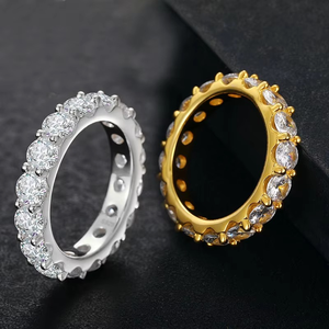 18K Gold Plated Silver Solitaire Lab Diamond Full Eternity Band Iced <b>Stacking</b> <b>Ring</b> Luxury Unisex Wedding Anniversary - Product Image 4