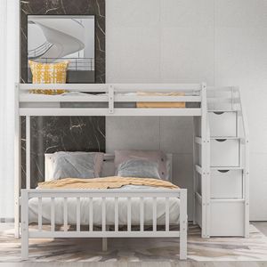 Letto a soppalco bianco con letto singolo sopra e letto matrimoniale, con scala, per bambini - Vecchio SKU SM000107AAK - Product Image 6